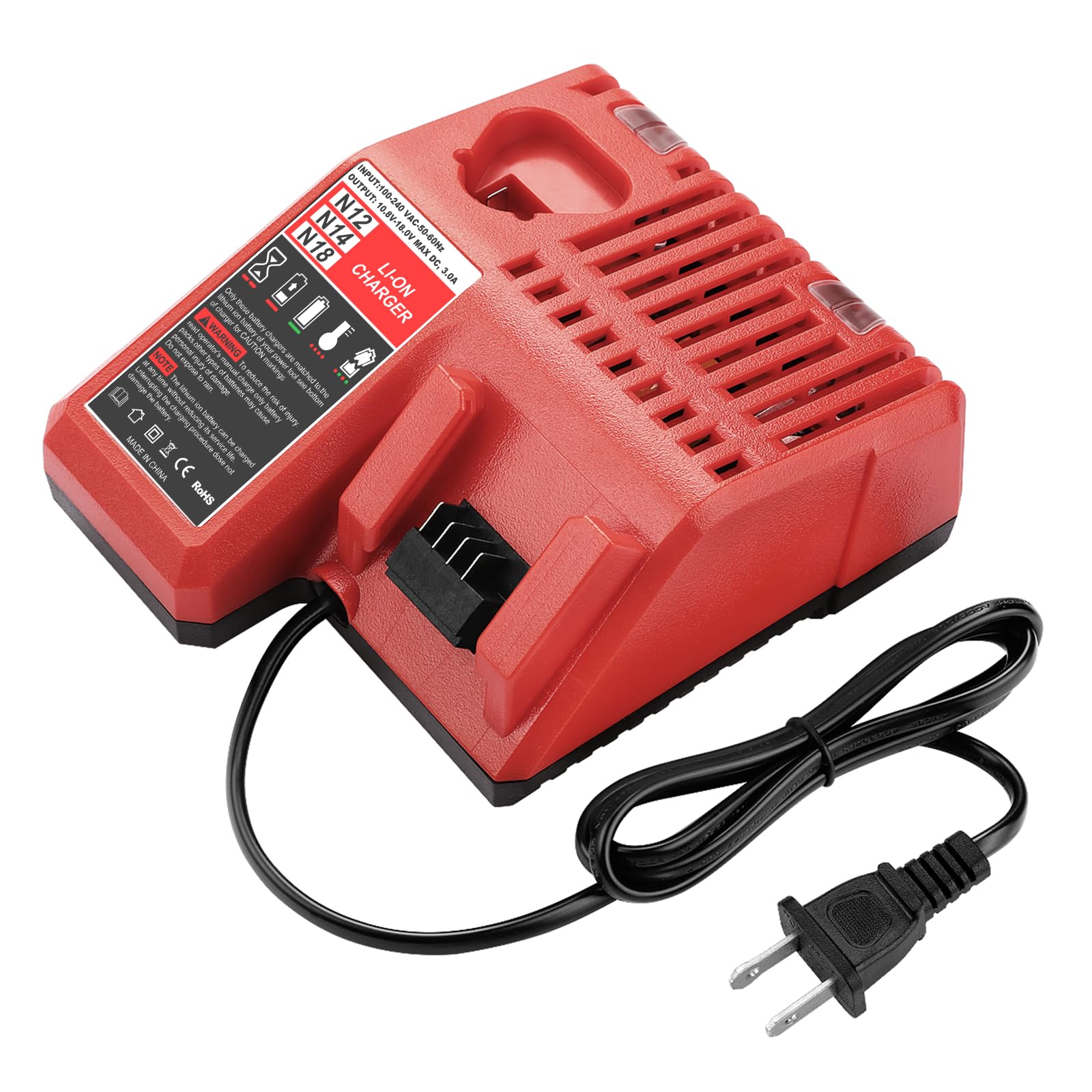 M18 & M12 Battery Charger for Milwaukee 48-59-1812 Replacement Rapid Charger for Milwaukee 48-11-2420 48-11-1815 48-11-1840 48-11-1841 48-11-1850 12V 18V XC Lithium-ion Battery