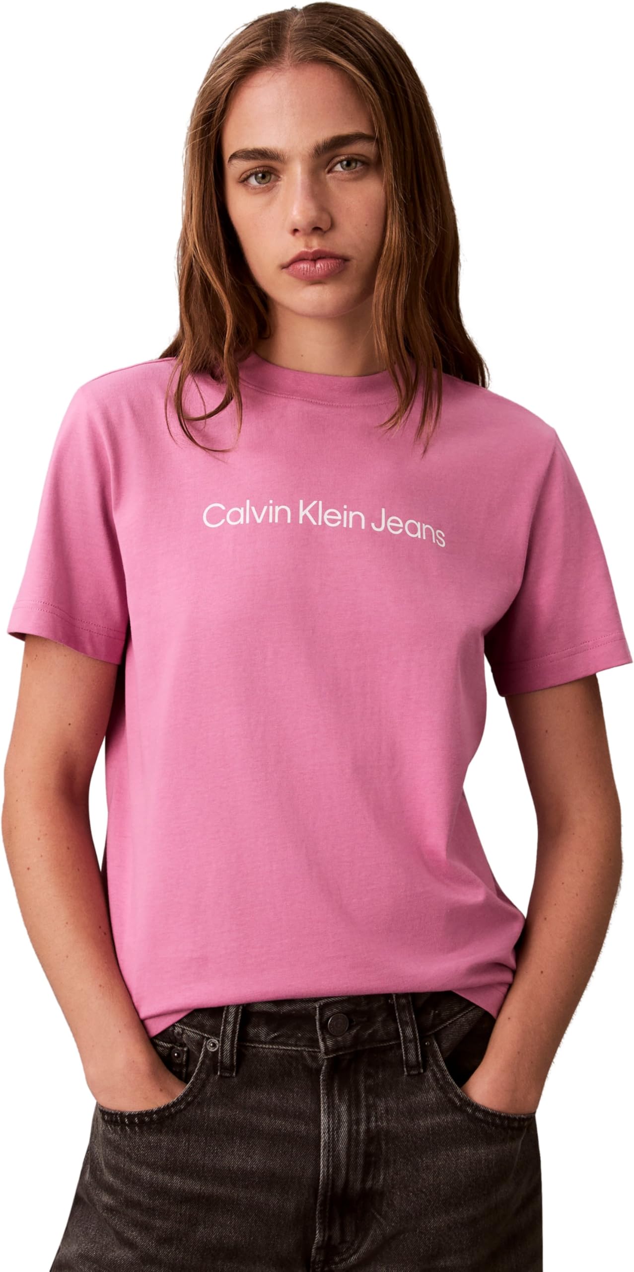 Calvin Klein Women's A- INST. Logo Classic TEE SS LV047C912G Graphic Tees, Pink (Raspberry Cream), L