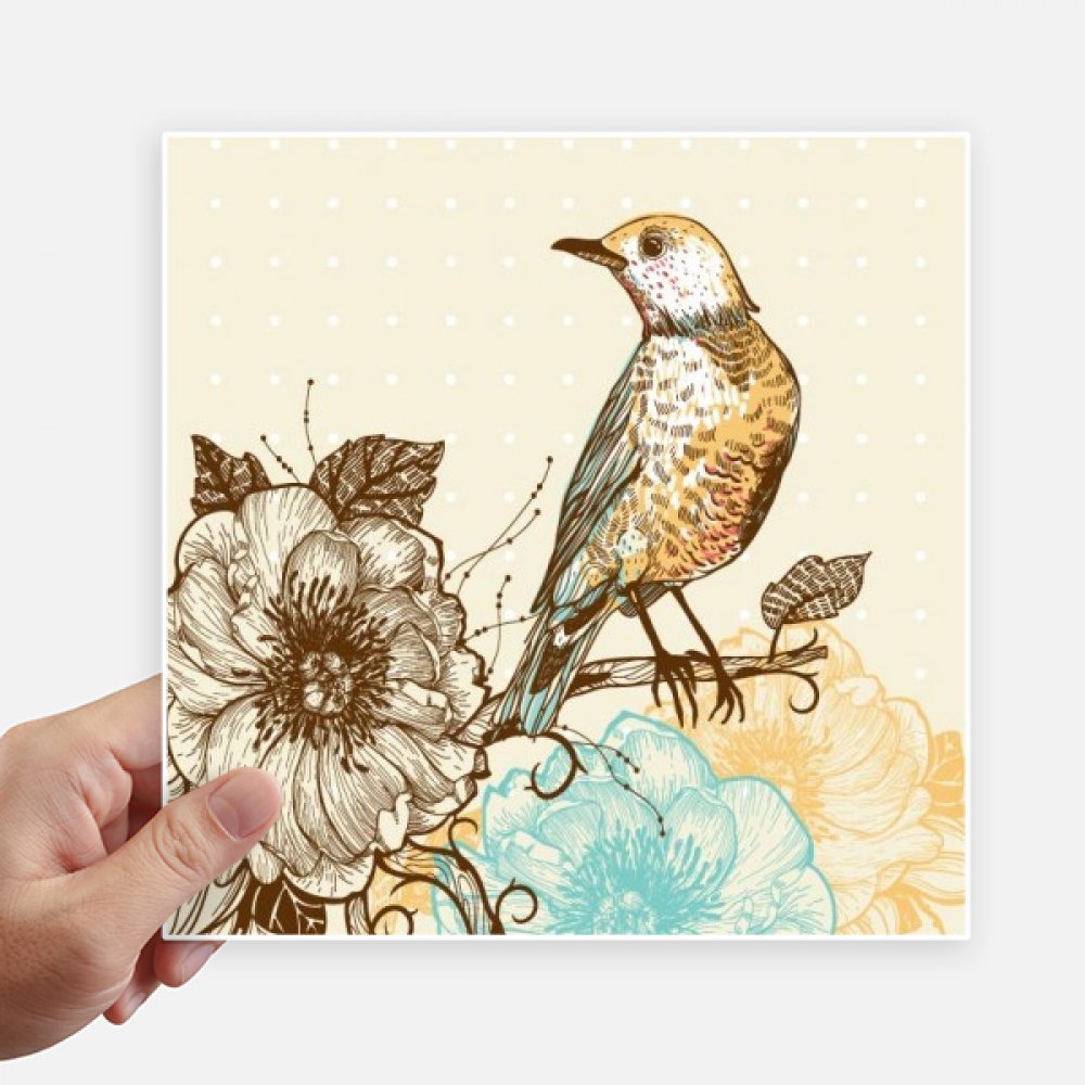Autocollant carré oiseaux fleurs pour valise et mur déco 20cm