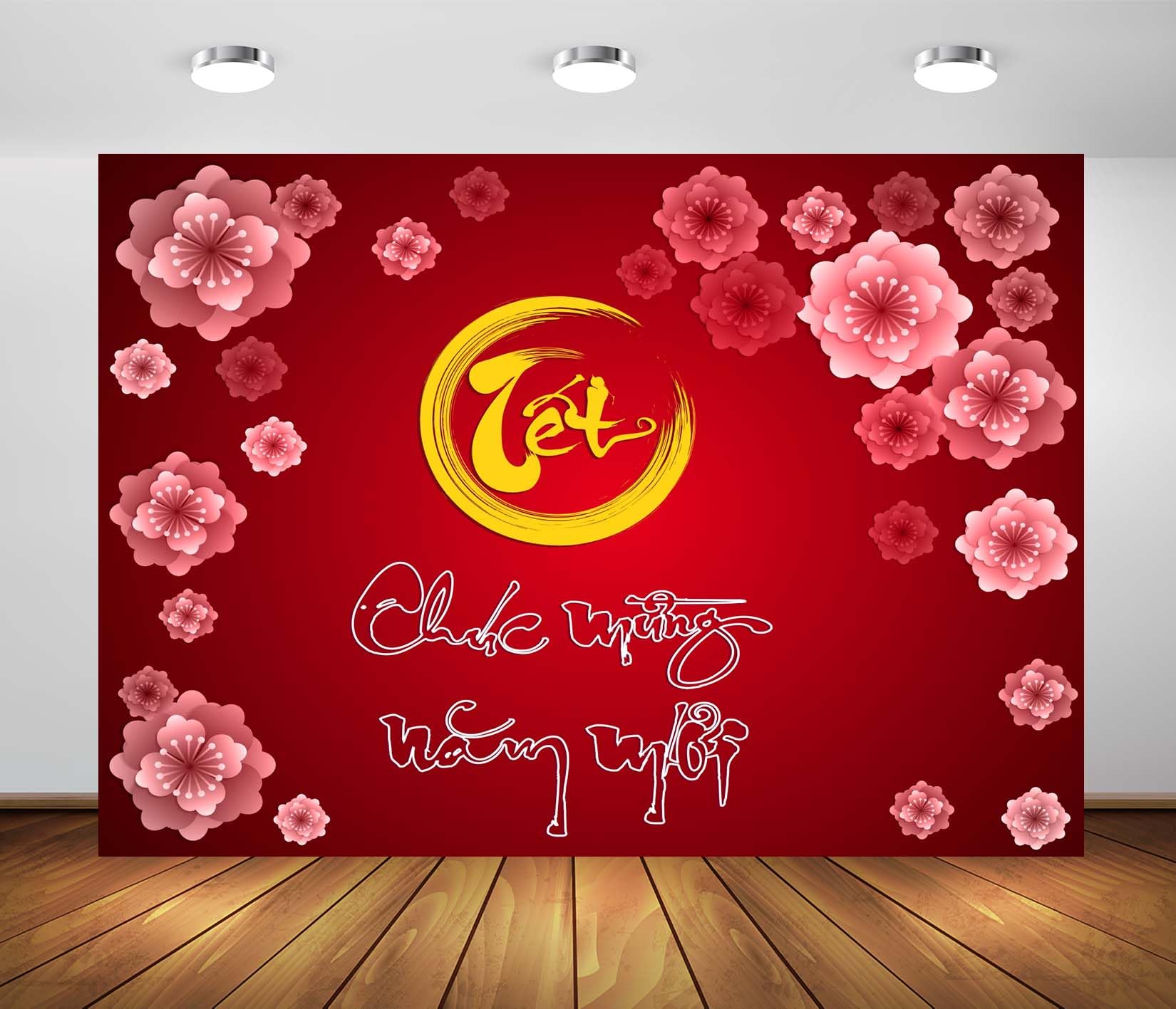 BELECO 12x10ft Fabric Happy Vietnamese Lunar New Year Backdrop 2026 TET Decorations Cherry Blossoms Red Asian New Year Party Decorations Kids Family