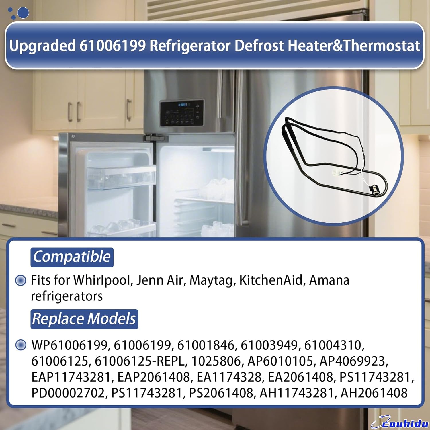 Upgraded 61006199 Refrigerator Defrost Heater with Thermostat, Compatible with Whirlpool Maytag Refrigerators, Replace WP61006199 AP6010105 61003949 61004310 61006125