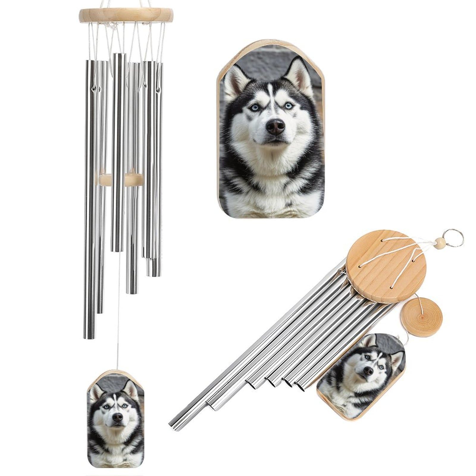 Carillon à vent suspendu en aluminium pour deuil de chien Husky