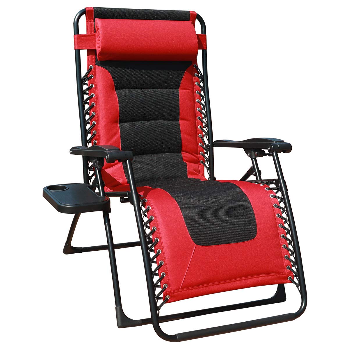 GOLDSUN Oversized Padded Zero Gravity Recliner Chair Adjustable Patio Lounge Chair with Cup Holder for Outdoor Beach Porch,Deck and Swimming Pool (Red)