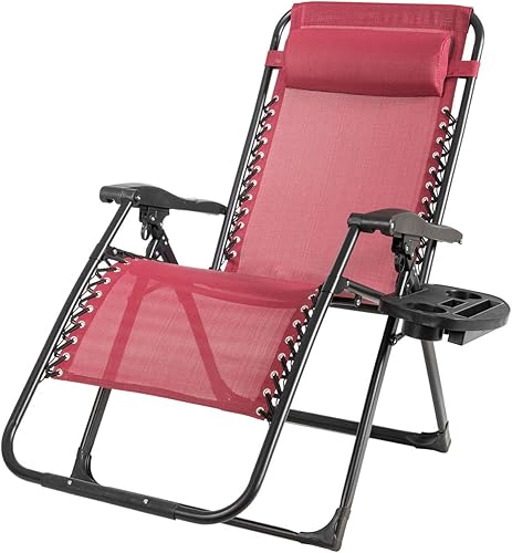 Miniatura 16 de S AFSTAR Silla de gravedad cero, silla de descanso de gran tamaño para exteriores con soporte para tazas y almohada desmontable, reclinable plegable