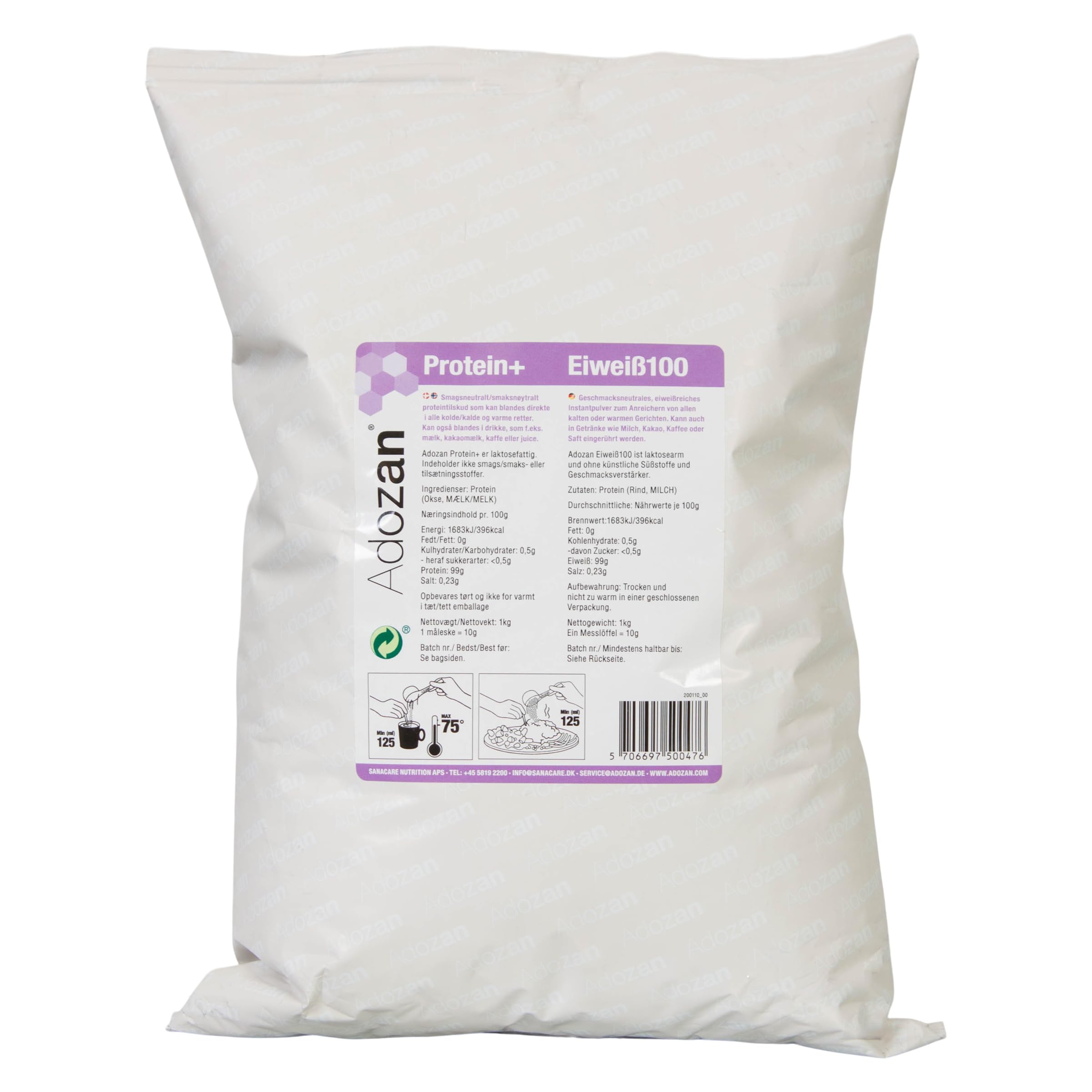 Adozan Eiweiß 100 | 99% Whey Isolate/Rind Protein Pulver auf 100g | Neutral, Ohne Zucker & Fett | Leicht Löslich, Geschmacksneutral Eiweißpulver für Diät, Bariatrische Ernährung & Regeneration | 1kg