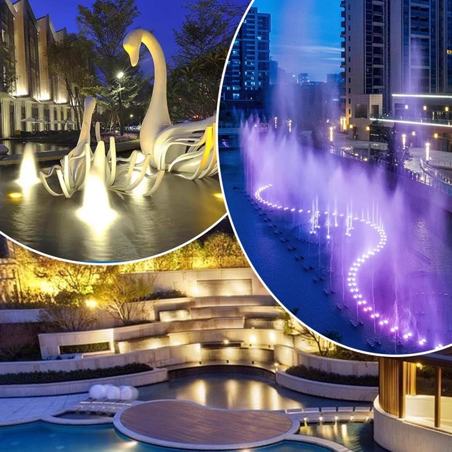 LED Pond Lights Stainless Steel Underwater Fountain Light Low Voltage DC12/24 IP68 Waterproof Outdoor Underwater Lights for Pond Waterfall Swimming Pool Rockery Spotlight