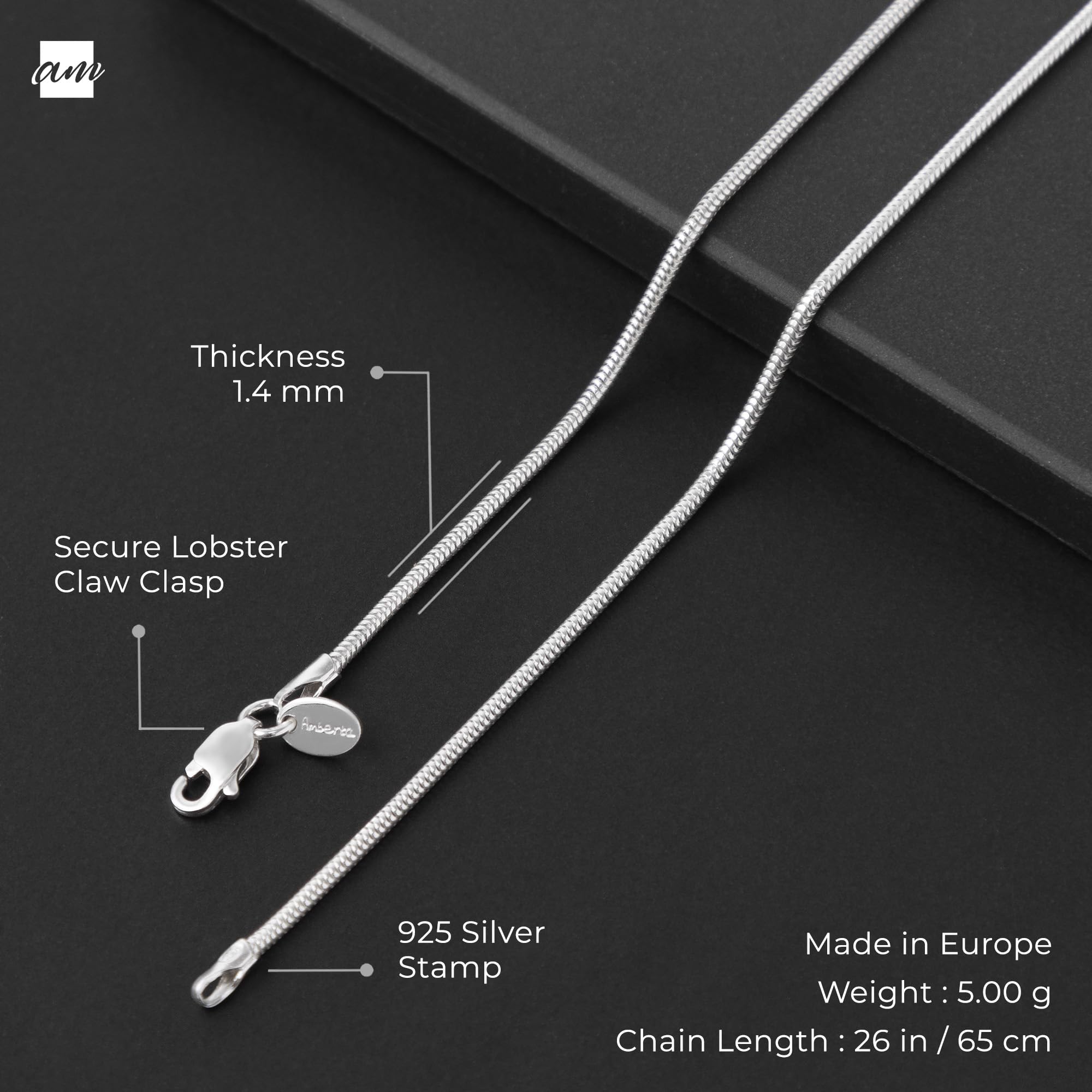 Amberta Cadena Serpiente 1.4 mm para Mujer en Plata Ley 925
