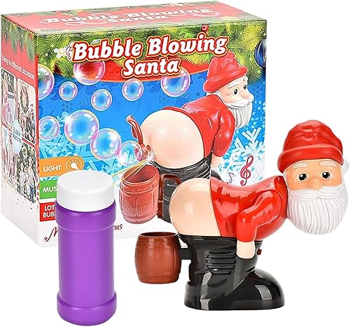 Adornos de juguete para hacer burbujas de Papá Noel, divertida máquina automática de burbujas de pedos de Papá Noel con luces intermitentes y
