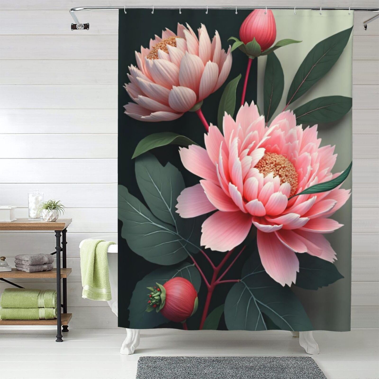 Rideau de douche épais motif dahlia finition haute résistance