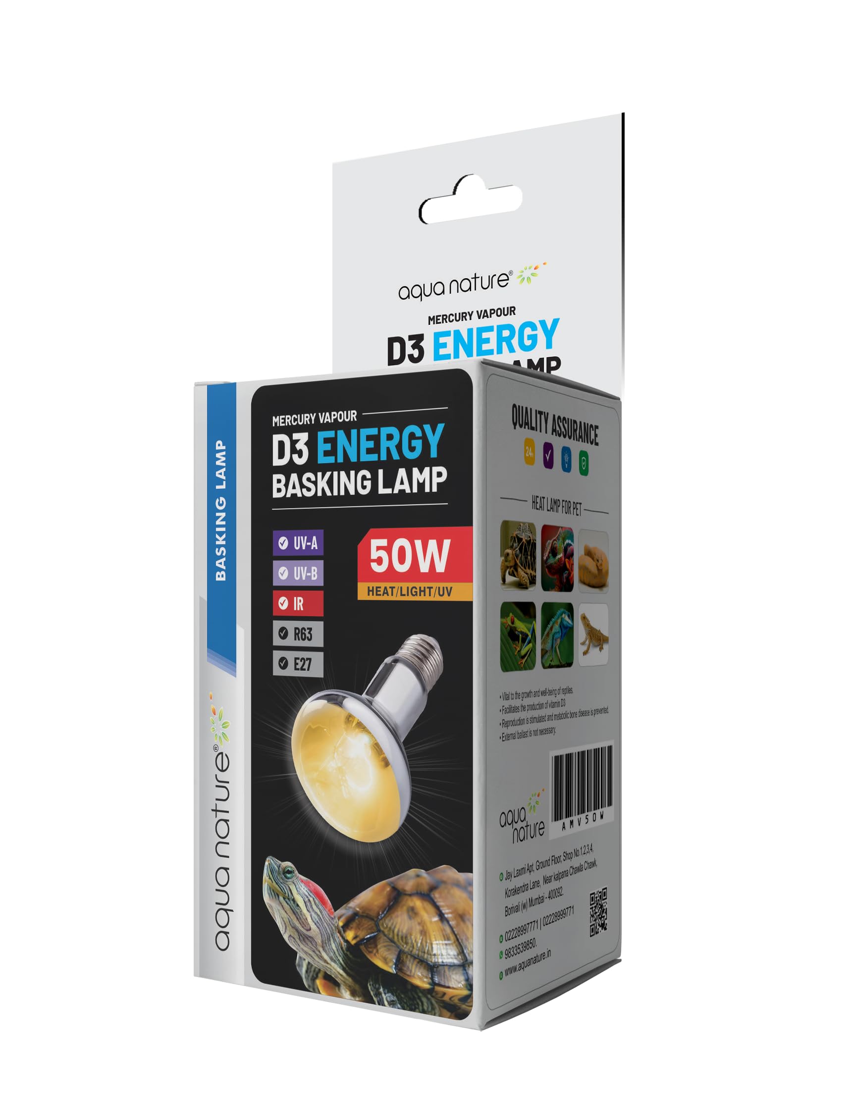 AquaNature Turtle UVB+ UVA 3.0 220-240v Halogen Lamp for All Turtle & Reptiles (D3 Energy Basking Lamp 50w)