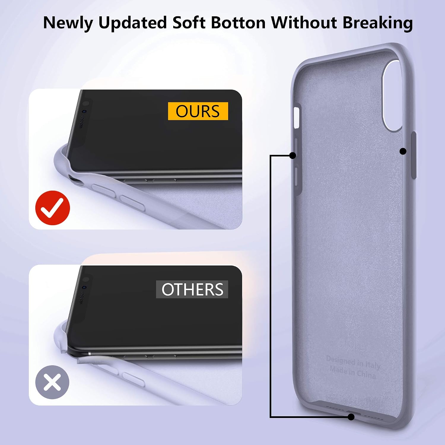 OTOFLY for iPhone X XS Case, [Silky and Soft Touch Series] Premium Soft Button Silicone Rubber Full-Body Protective Bumper Case Compatible with Apple iPhone X/iPhone Xs 5.8 inch， (Lavender Gray)