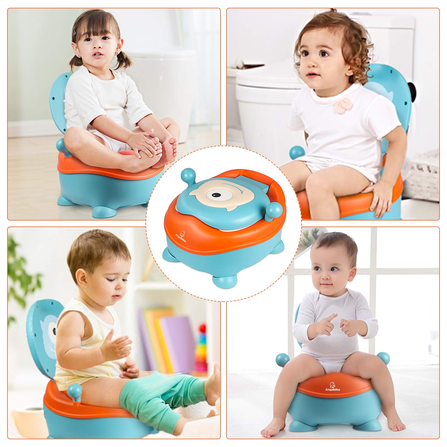 Angelbliss Riduttore WC Per Bambini Con Maniglia E Paraspruzzi – Sedile Da Allenamento Morbido (Rosa)