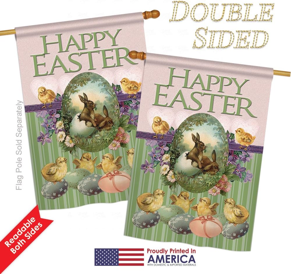 Breeze Decor H103053-BO Bunny with Chicks Spring Easter Decorative Vertical, House Flag 28"x 40", Multi-Color