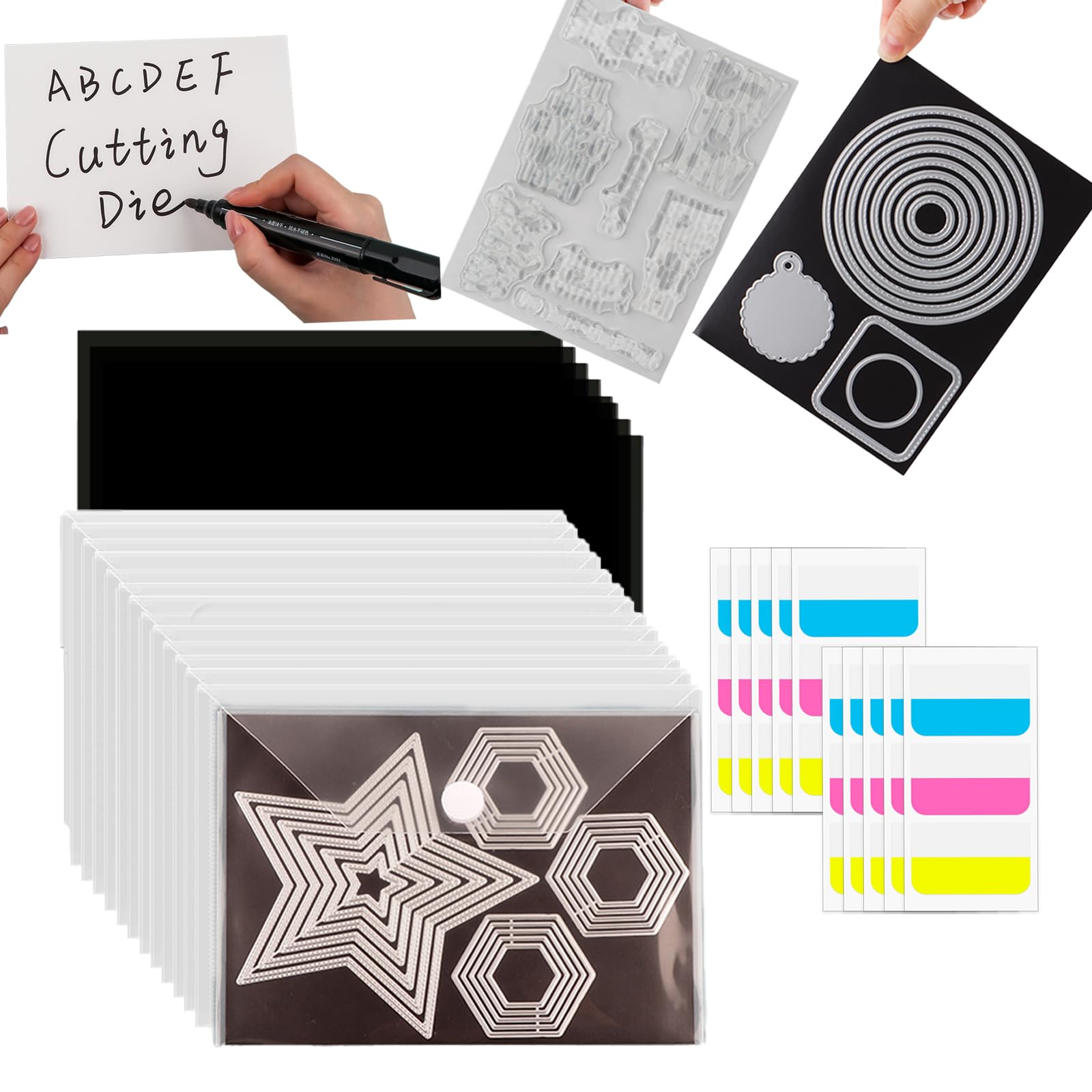 30Pcs/Set Magnetic Sheets for Dies Storage Stamp and Die Storage Pockets Die Cut Storage Multi-Function Magnetic Storage Cards Set with Label Stickers for Card Making Supplies (0.7 mm Thickness