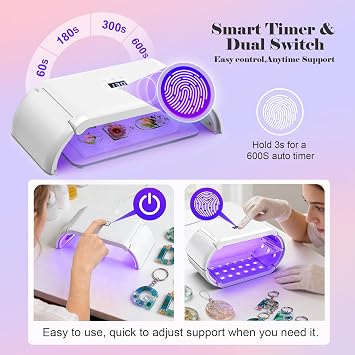 UV Light for Resin,48W 48 LEDs,Double-Sided,360Surround,Dual 365-405nm, Open Lamps | Large sized,1/3/5/10Timer,2 Heat-Resist PC Boards & 2 USB Cables, For Jewelry, Small-Medium Flat Projects, Thick Pours,Crafts