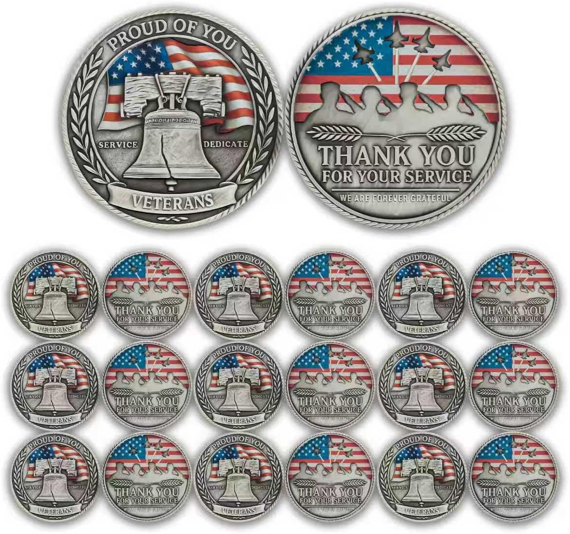 20Pcs Military Challenge Coins - Thank You for Your Service Veteran Coins - Military Appreciation Gifts for Men Women Army Patriotic Soldiers Honor Medallions Veterans Day Gifts Bulk