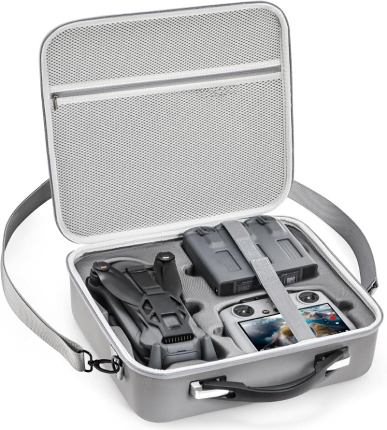 M.G.R.J® Carrying Case for DJI Mavic 4 Pro Drone, Travel Portable Bag for DJI Mavic 4 Pro Drone Fly More Combo (DJI RC 2 / RC Pro 2 Remote Controller) (Hard|PU Leather|Grey)-picture-22