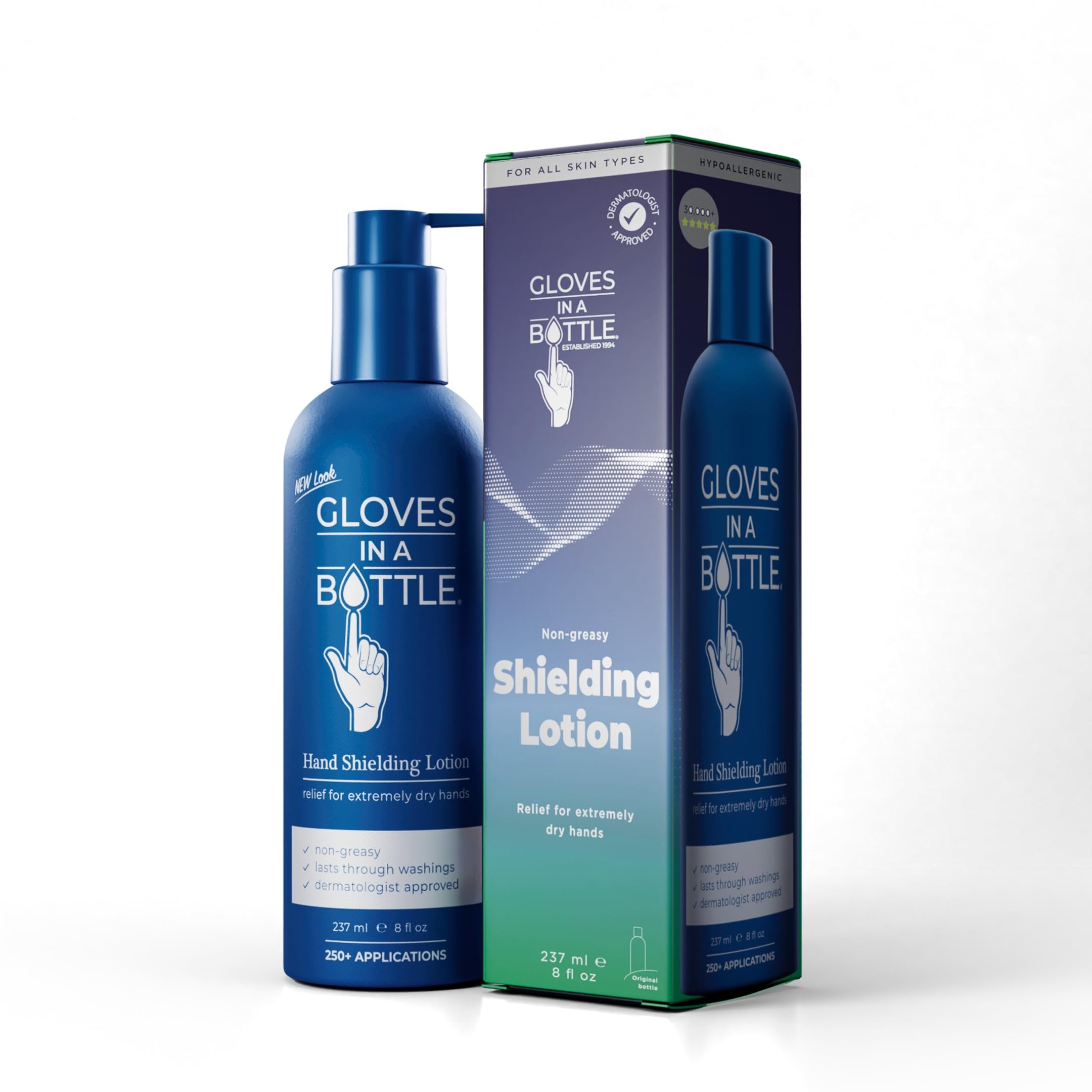 Gloves In A Bottle Shielding Lotion – Protective Lotion for Dry, Cracked & Sensitive Skin |Non-Greasy, Fragrance Free Barrier Moisturizer | Safe for Women, Men, & Babies 6 Months+ | 8 Oz with New Pump