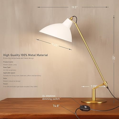 Miniatura 2 de Desk Lamp Modern Industrial 100% Metal Table Lamp 22", Soft White Light (3000K) with Adjustable Switch, Ideal for Office Bedroom Study Room Living