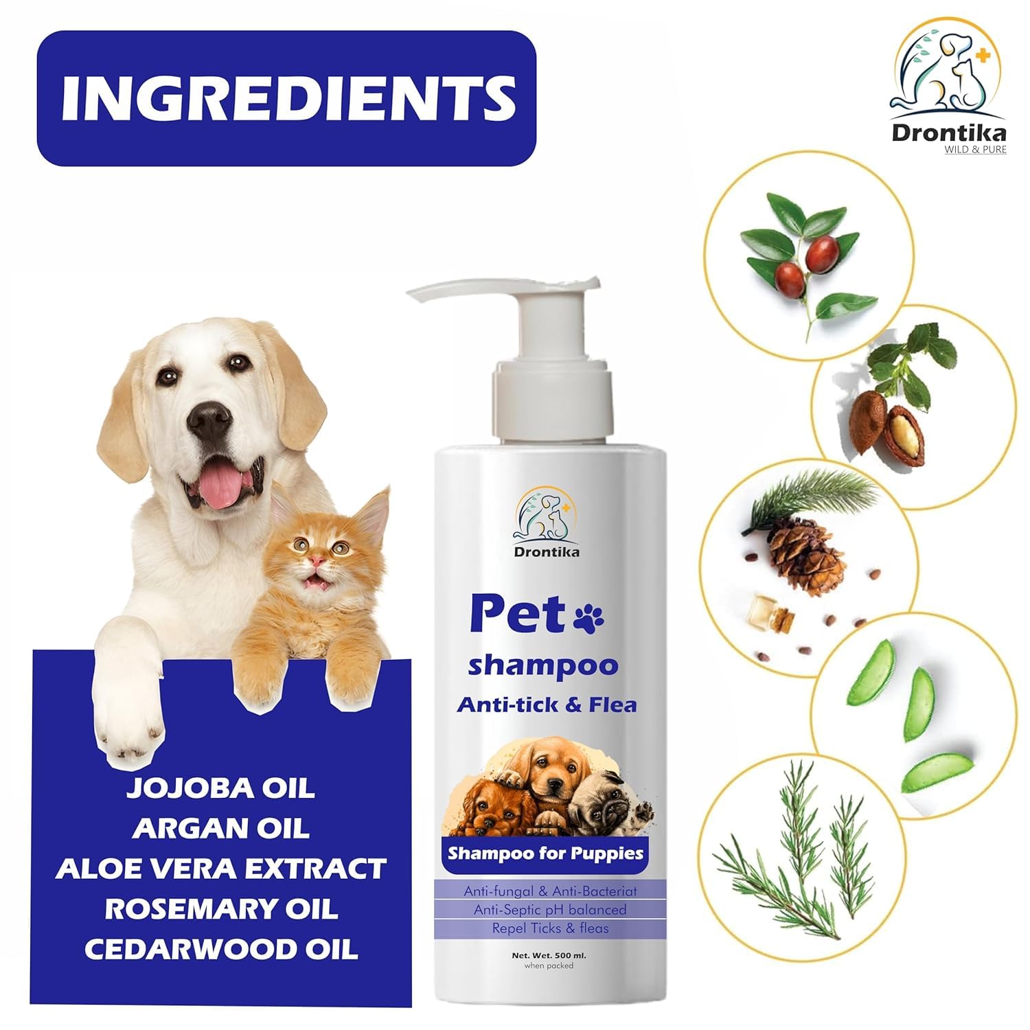 Pet Life Anti Tick and Flea Shampoo for Dogs and Cats, 200 ML | Neem & Tea Tree Formula, Soothes Skin Irritation and Protects Skin Health