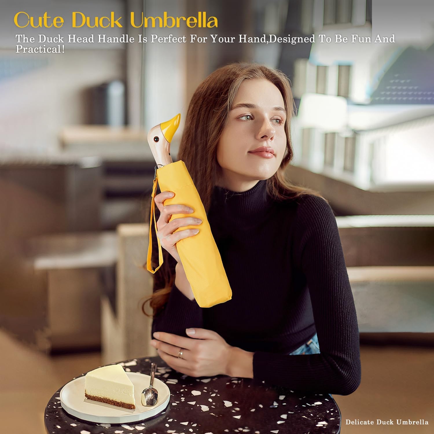 Cute Duck Handle Umbrella - Compact Travel Yellow Duck Head Umbrella for Adults and Girls - Image 5