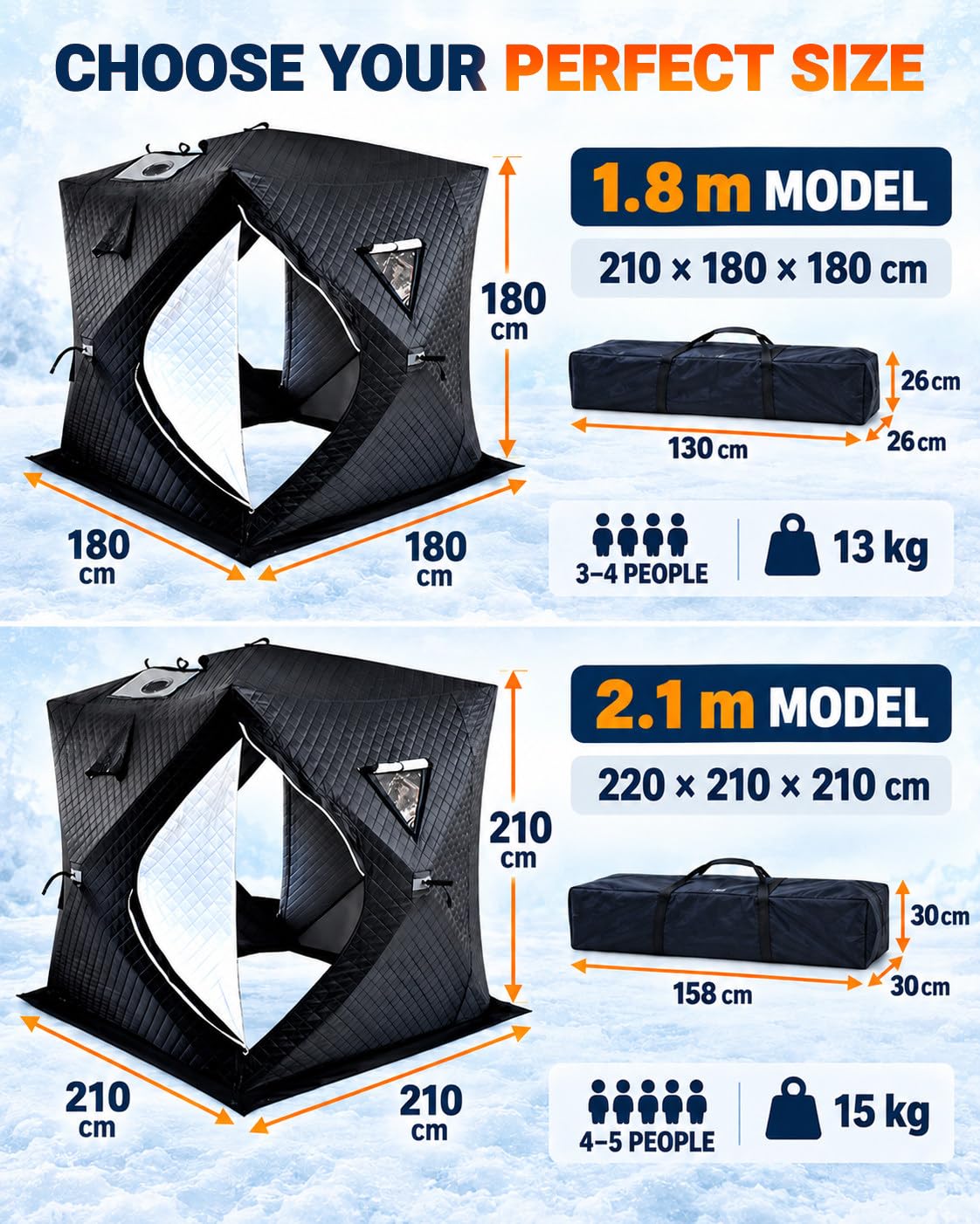 Cabane de Pêche Hivernale, Tente Pop-Up Isolée et Abri Portable 1.8m