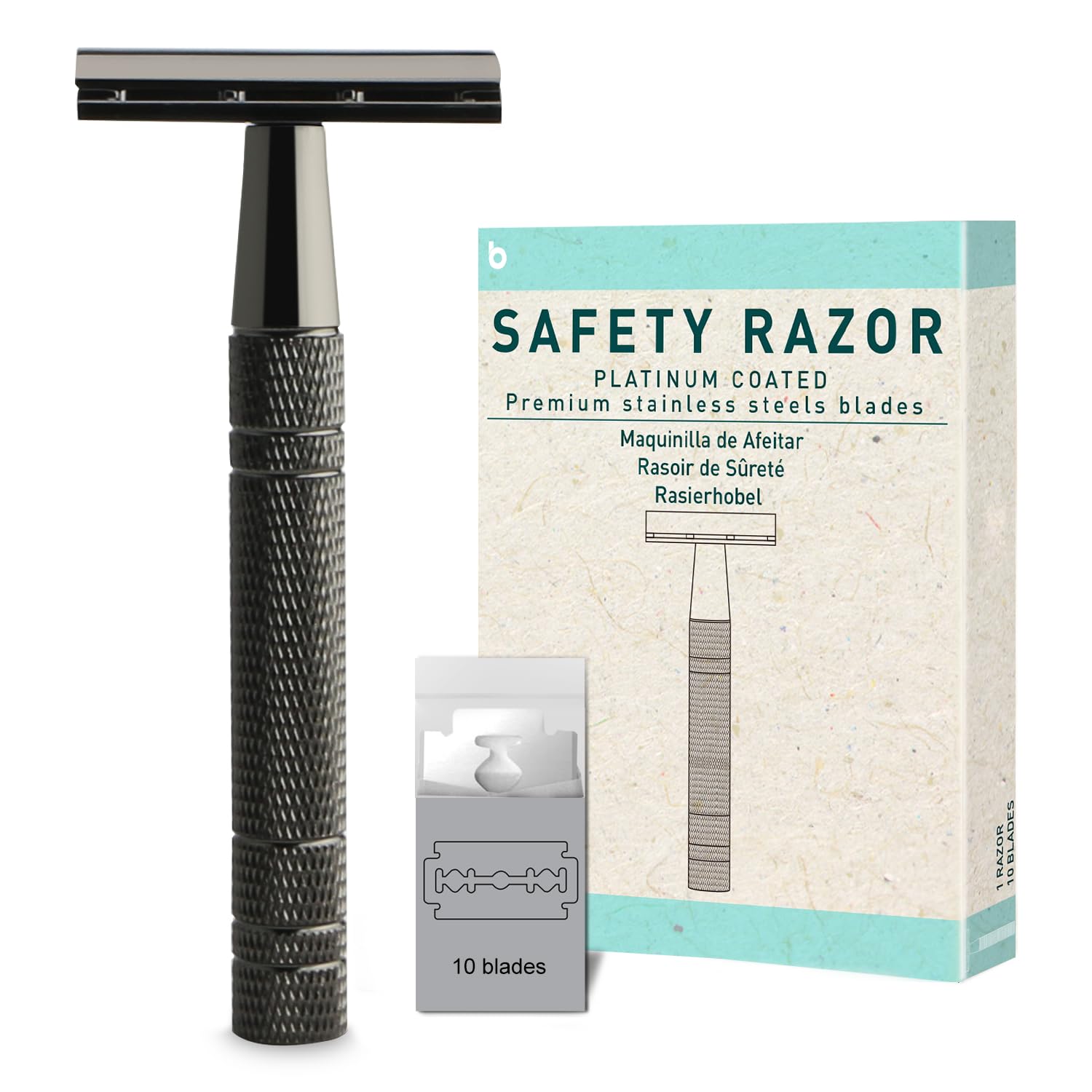 Shiny Gun Black Safety Razors for Men & Women, Reusable Single Blade Razor Shiny Gun Black Razor