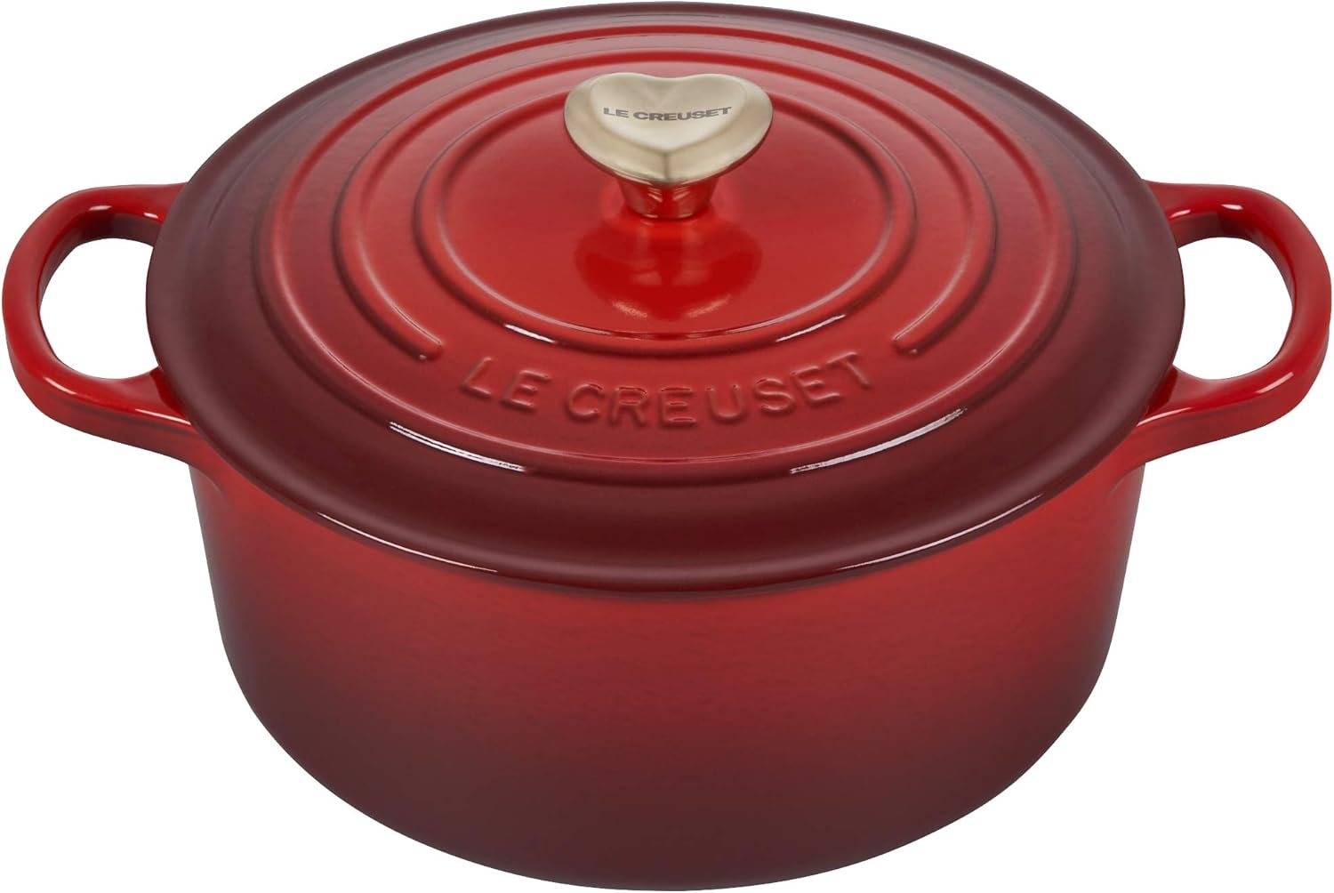 Enameled Cast Iron Signature Round Dutch Oven - Cerise with SS Figural Heart Knob