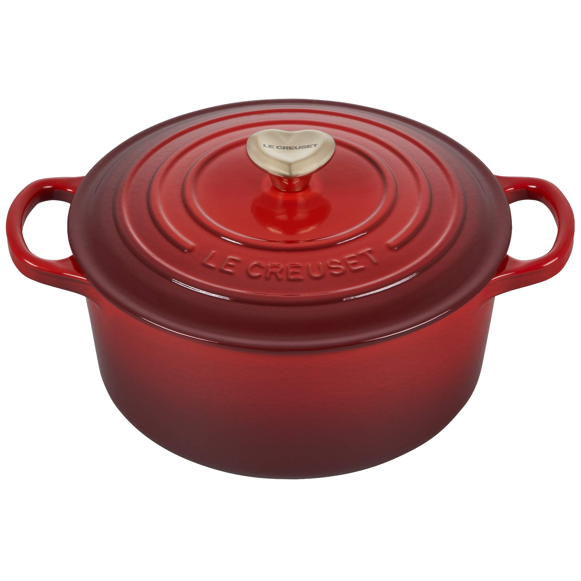Le Creuset Cerise with SS Figural Heart Knob Enameled Cast Iron Signature Round Dutch Oven, 3.5 qt