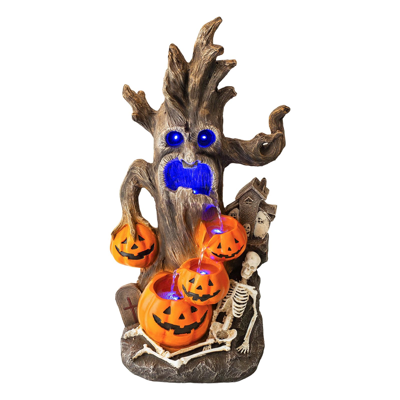 30.9-Inch Halloween Water Fountain with Pumpkins and Skeleton