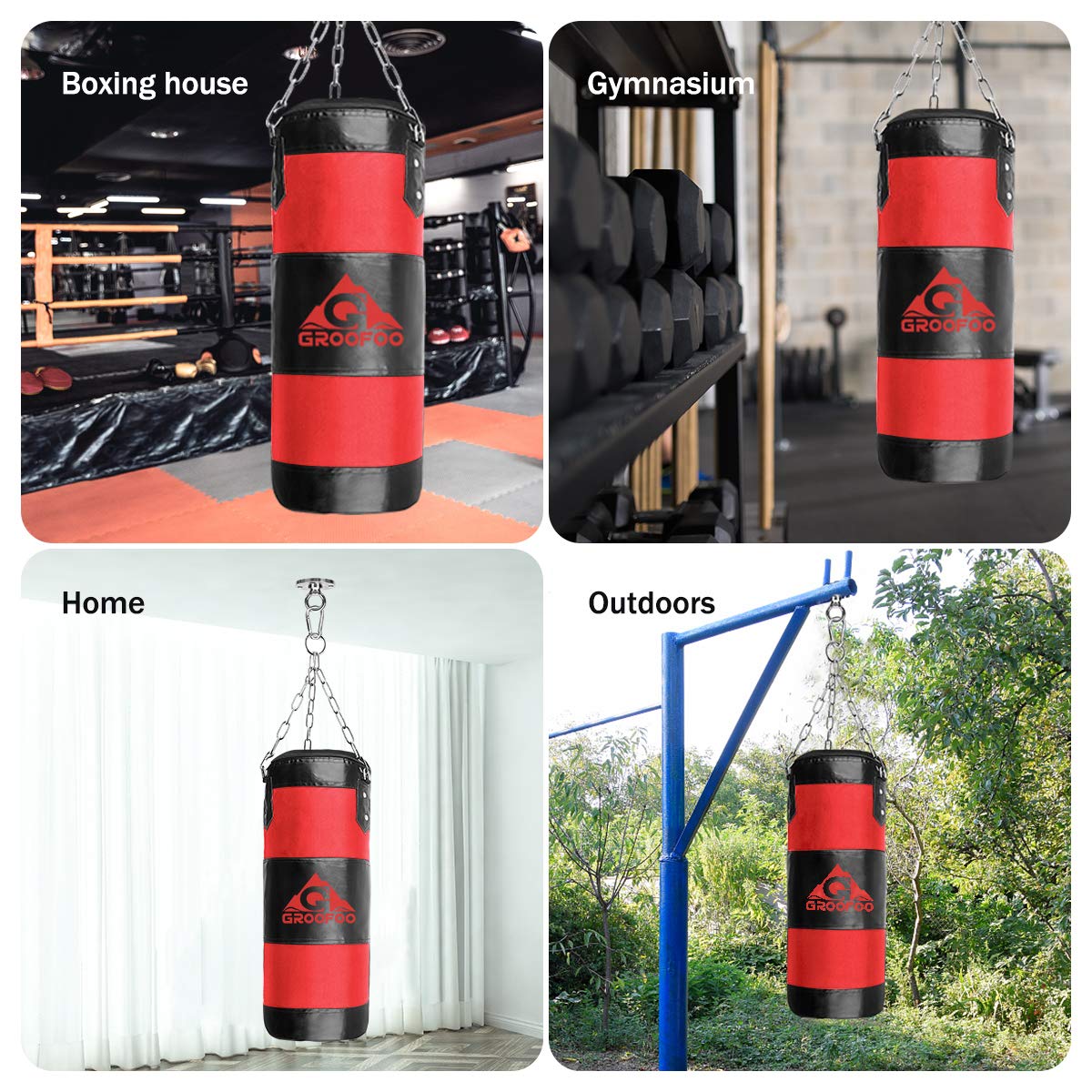 GROOFOO Torba Bokserska Heavy Duty Oxford worek treningowy Dla Dzieci i Dorosłych Niewypełniona Torba z łańcuszkiem Do Treningu Bokserskiego MMA Muay Thai