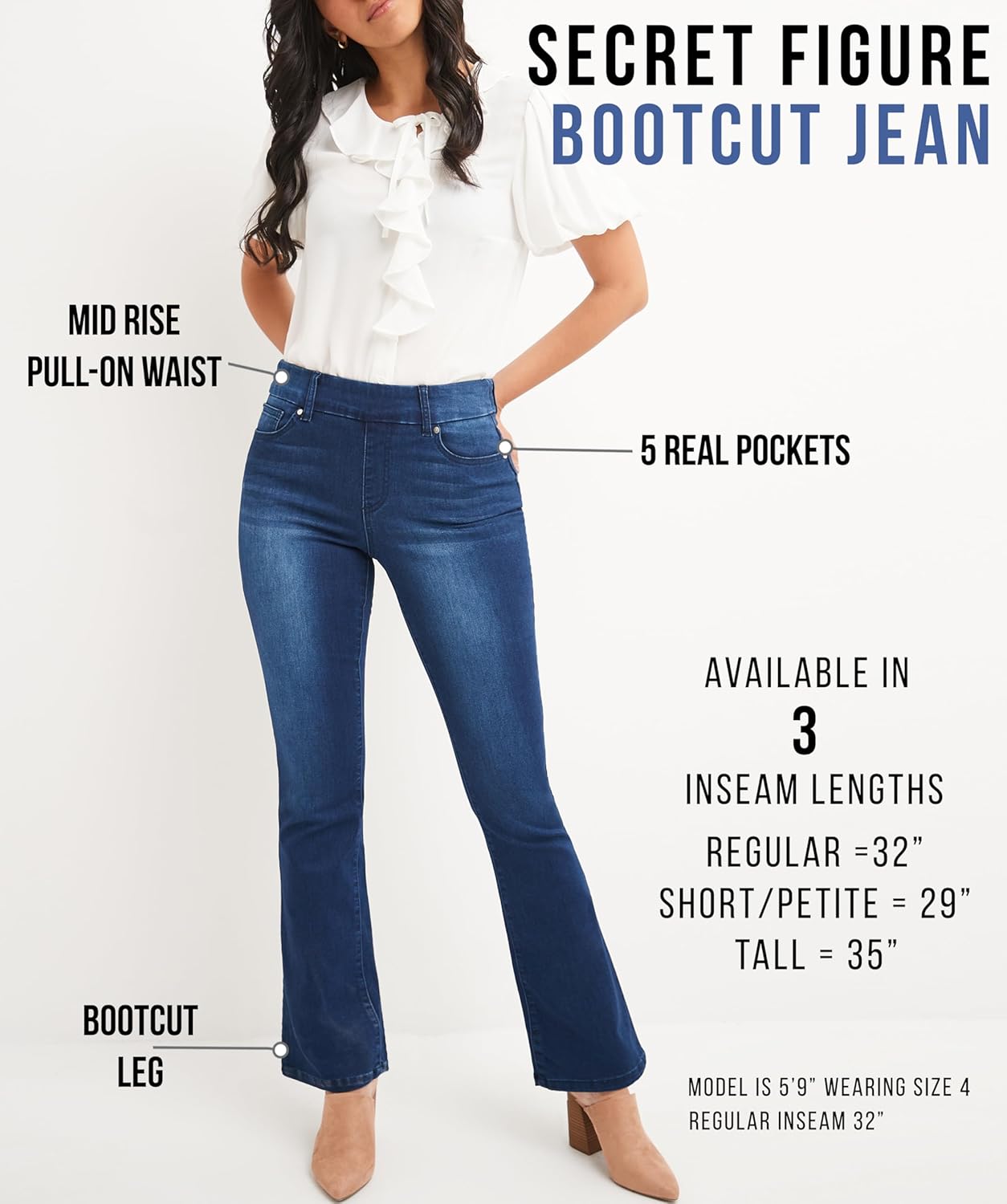 Rekucci Women's Secret Figure Premium Lux Denim Bootcut Pull-On Jean - Image 5