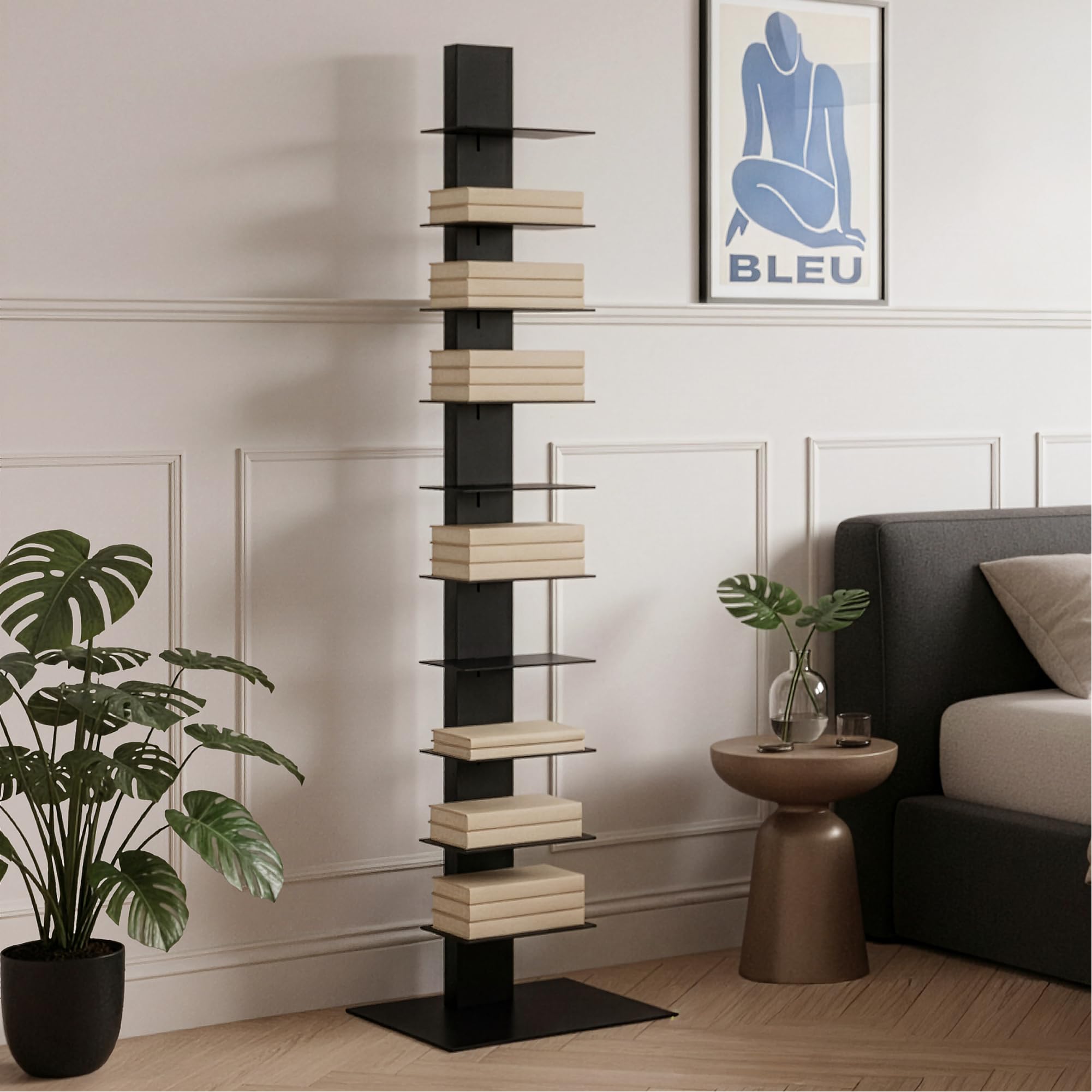 [en.casa] Standregal Eksjö CD DVD Regal in schmaler Leiterform mit 10 Ablagen Bücherregal für Wohn- und Schlafzimmer Büro 150 x 39 x 39 cm Schwarz