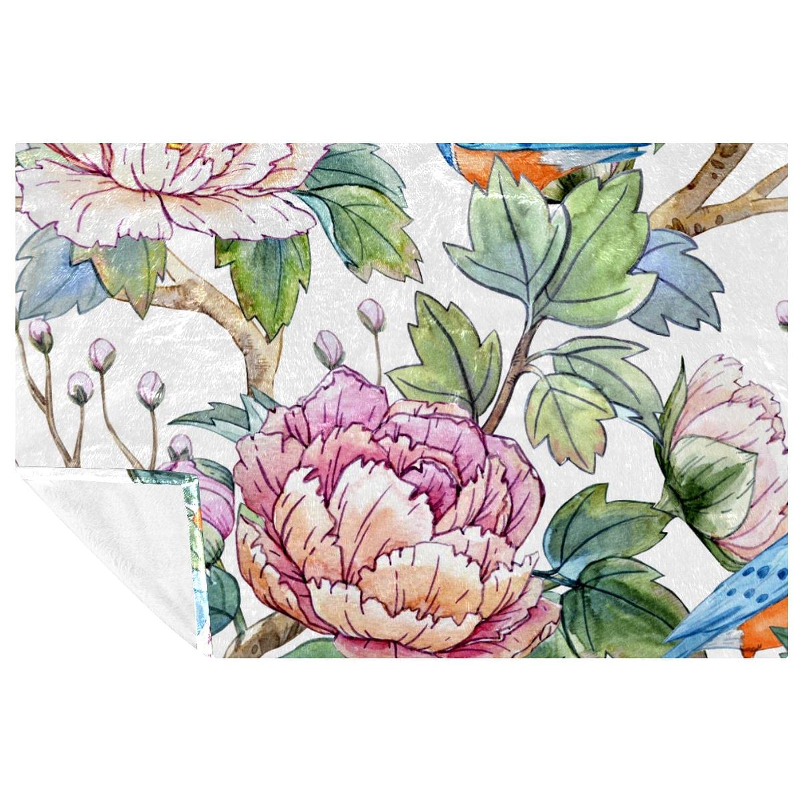 Plaid doux et chaud 150x100 cm à motif pivoines chinoises pour lit