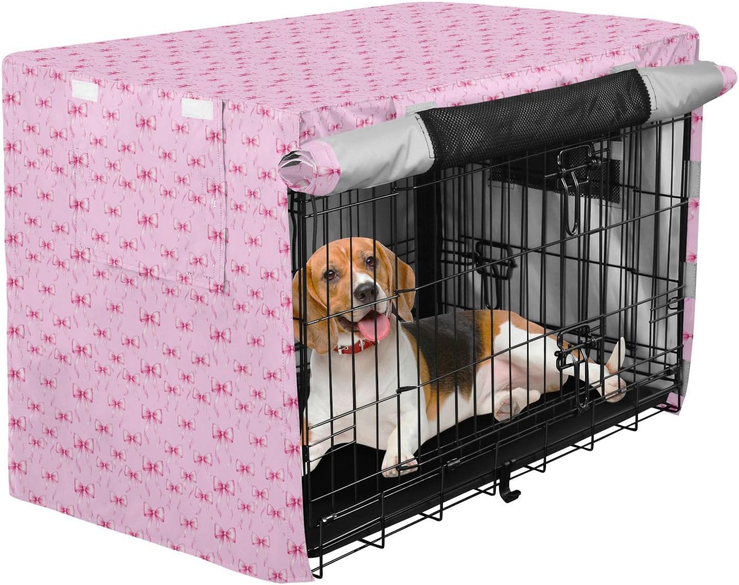 Pink Bow Ties Metal Dog Crate Covers Pets Kennel Covers Dog Crate Protector 48 Inch