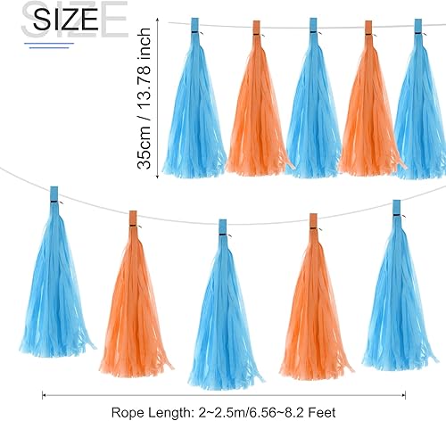 Miniatura 2 de MECCANIXITY 20 guirnaldas de borlas azul oscuro y naranja con cuerda de papel de seda, borlas de fiesta, kits de bricolaje para decoración de bodas,