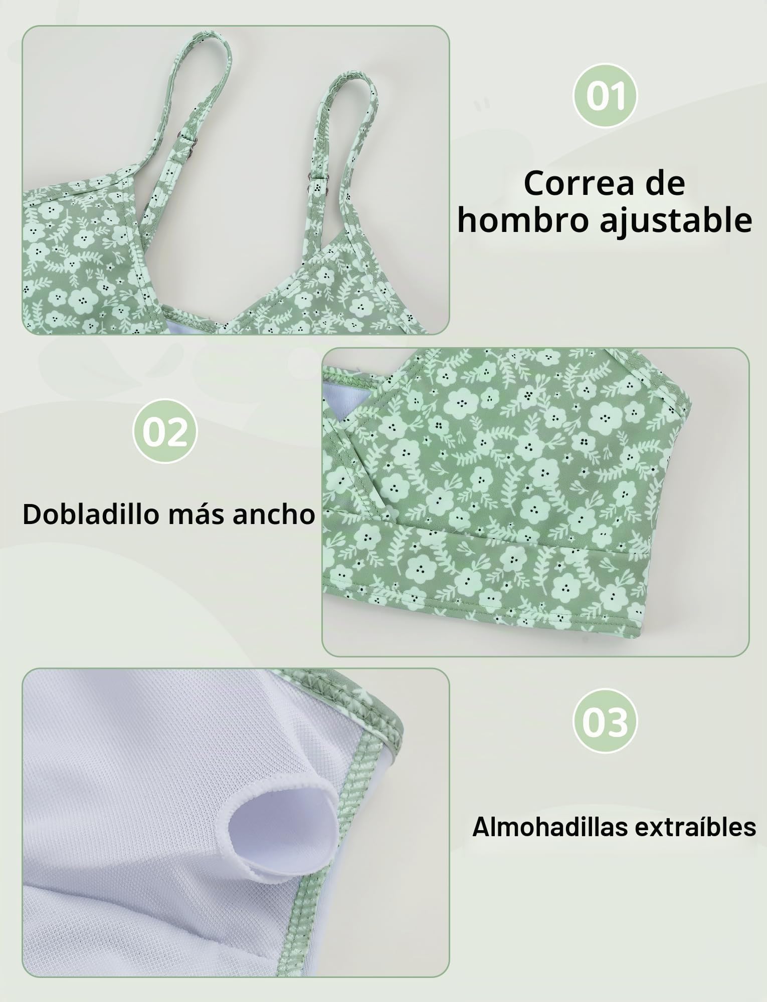 Happy Cherry Conjunto de bikini para niña, 3 unidades, diseño floral, traje de baño de verano, con falda, adolescentes, bañadores de playa, bikinis para 8-14 años