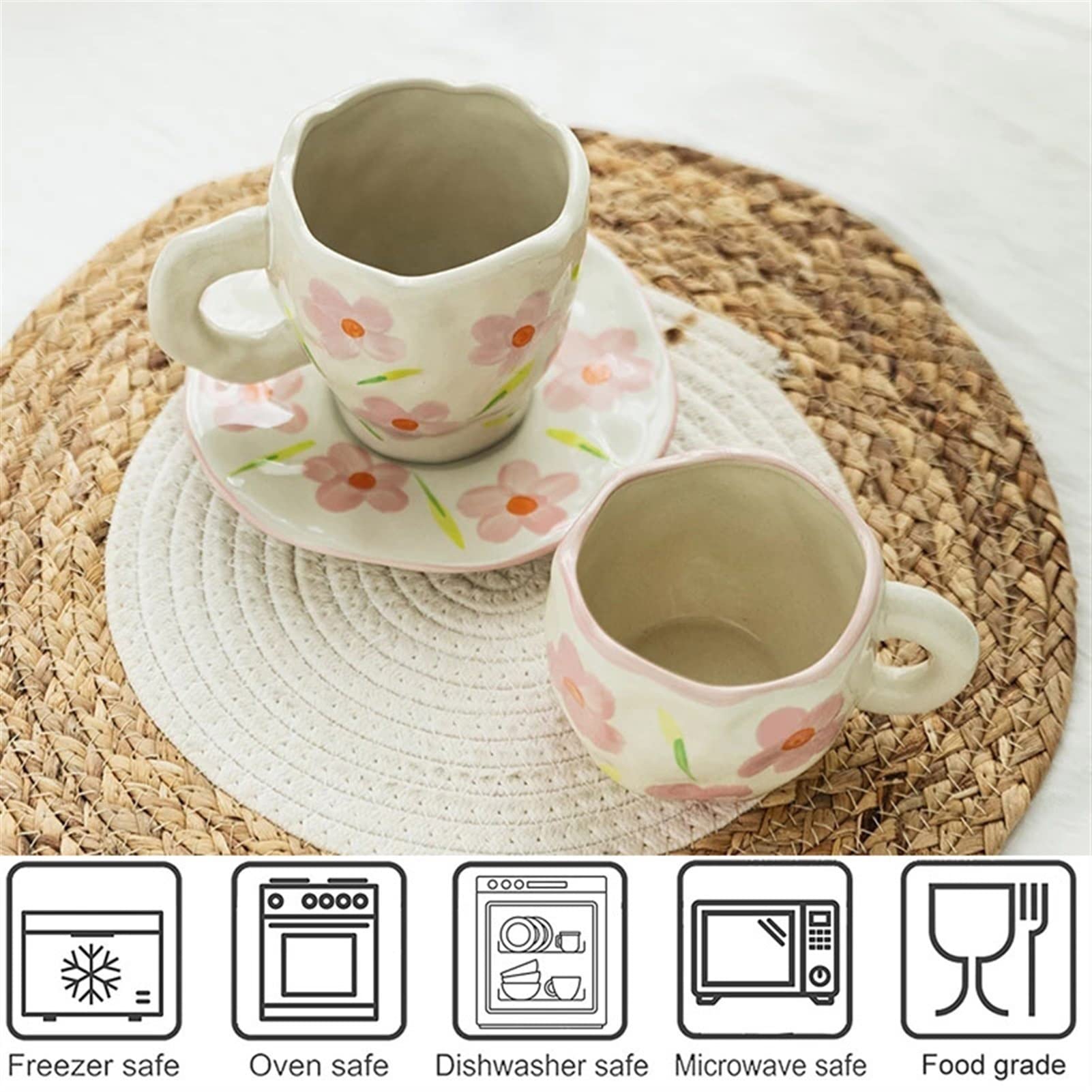 Tazas Taza de café de cerámica Taza de Oficina for el hogar con platillo Flores pintadas a Mano Desayuno Leche Jugo Copa Copa de té de la Tarde Creativa Taza de cerámica (Color : Heart)