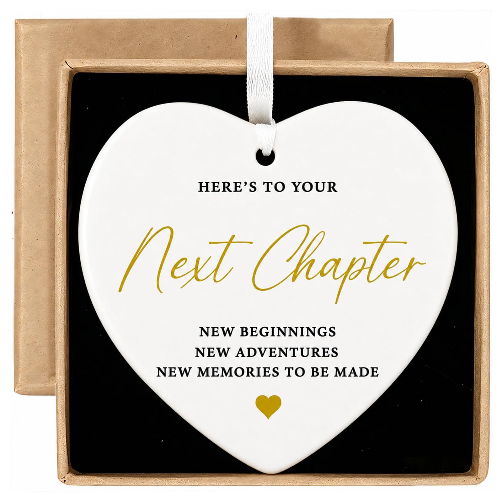 Leaving Gifts for Colleagues Women, Heart-Shaped Ceramic Hanging Ornament with Inspirational 'Next Chapter' Message, New Job Congratulations Farewell Present for Her, Coworker Moving On Good Luck Gift