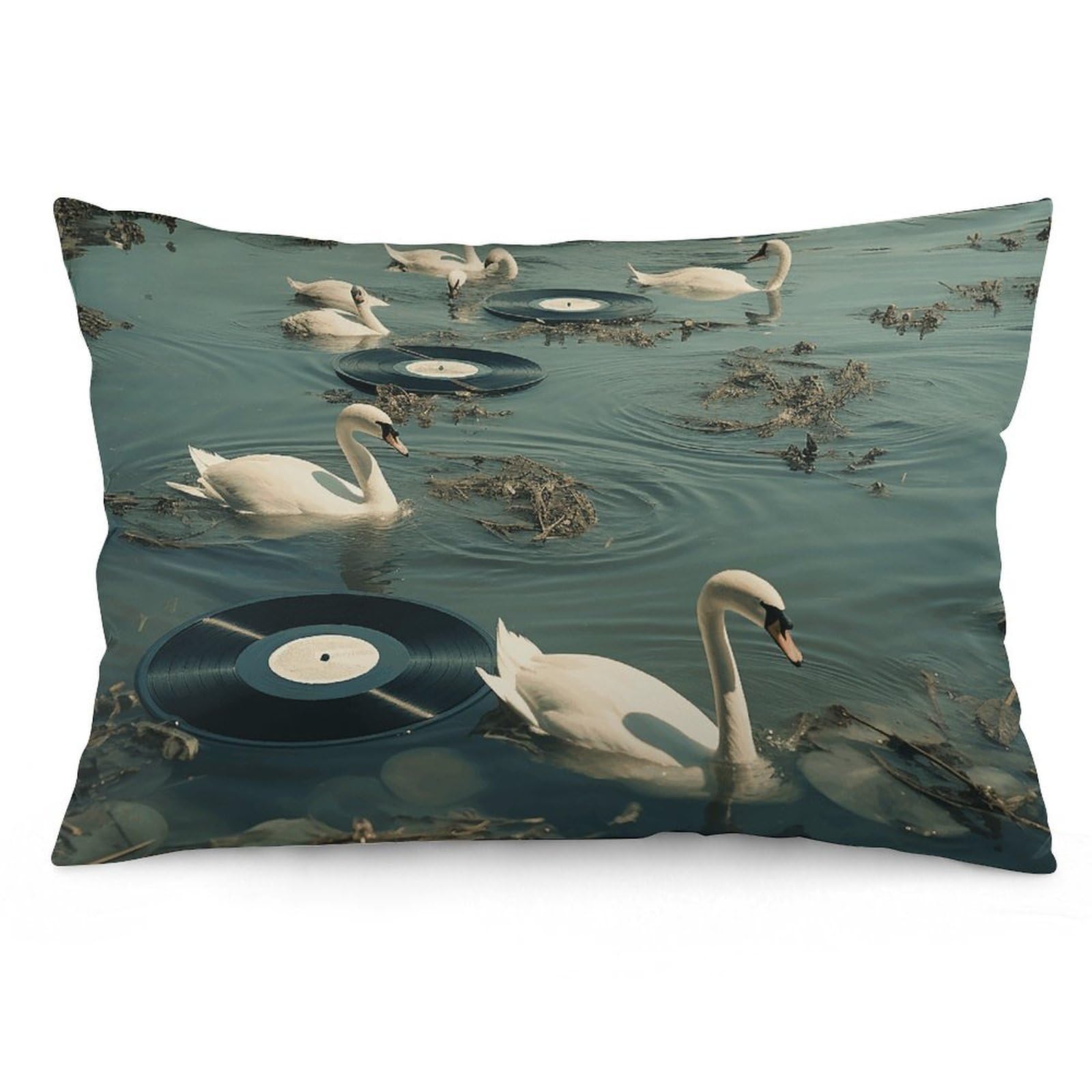 NTVOWPZO 2 Pack Decoration Throw Pillow Covers 16 "x24 Pillowcases Covers Swan and Record Pillowcases Modern Farmhouse Home Decor Sofa Cushions Covers for Couch Bed Living Room
