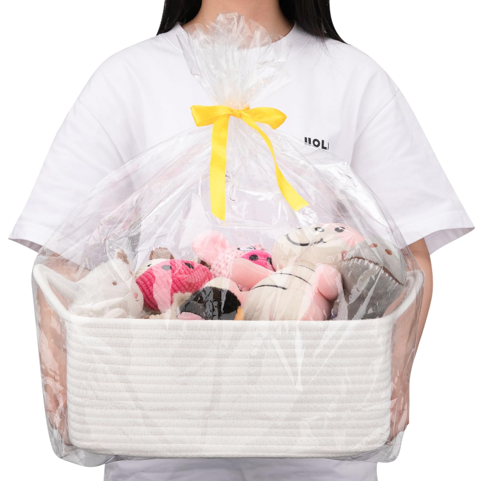 Small Woven Basket With Gift Bags And Ribbons, Empty Decorative Gift