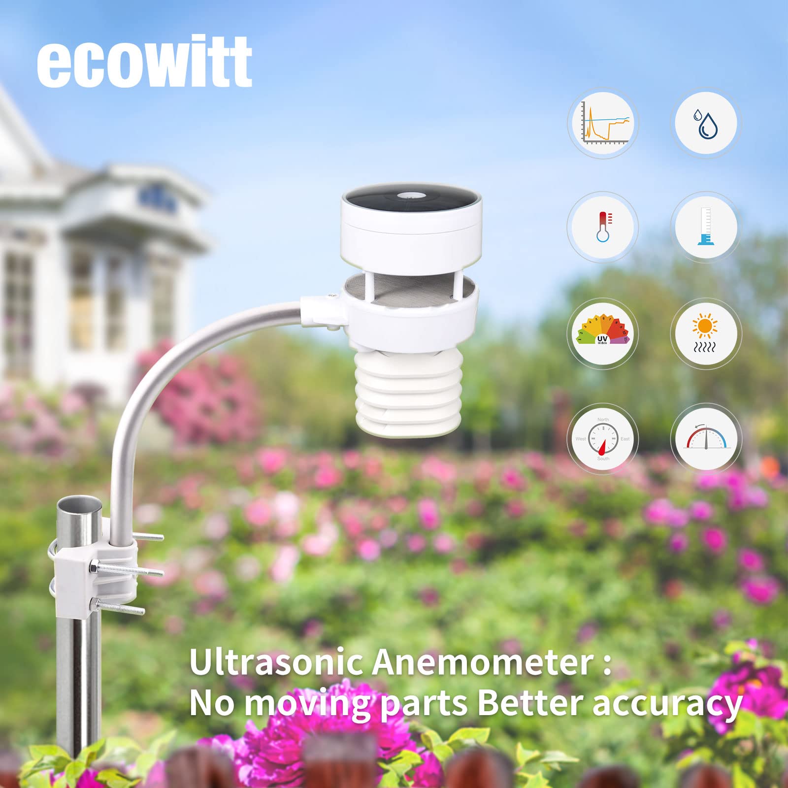 ECOWITT Stacje pogodowe, bezprzewodowa ultradźwiękowa stacja pogodowa 6 w 1, barometr, pomiar temperatury, prognoza pogody do domowego ogrodu, tylko akcesoria, nie można używać samodzielnie