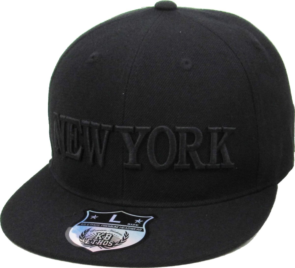 KBETHOS KB-246NY BLK/BLK XL New York Fitted Baseball Cap Hat
