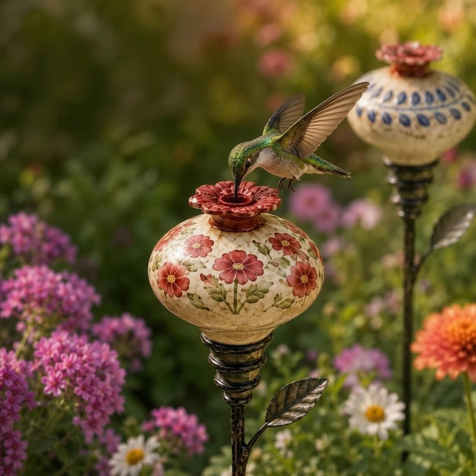 3 Pezzi Mangiatoia da Giardino con Vintage Dipinto a Mano per nti Degli Uccelli, Aiuole