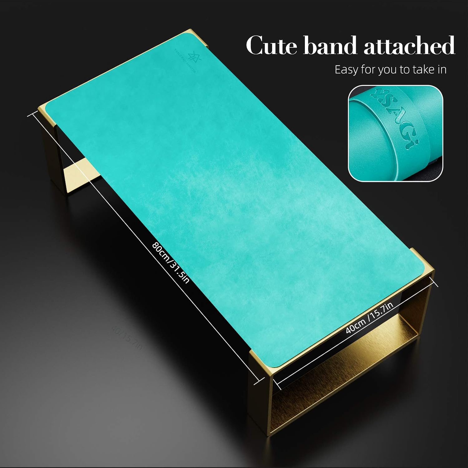 Leather Desk Pad, Non-Slip Office Desk Pad Protector, Easy Clean Waterproof Desk Blotter, Non-Sticky Laptop Desk Writing Mat Mouse Pad (Blue-Green, 31.5" x 15.7")