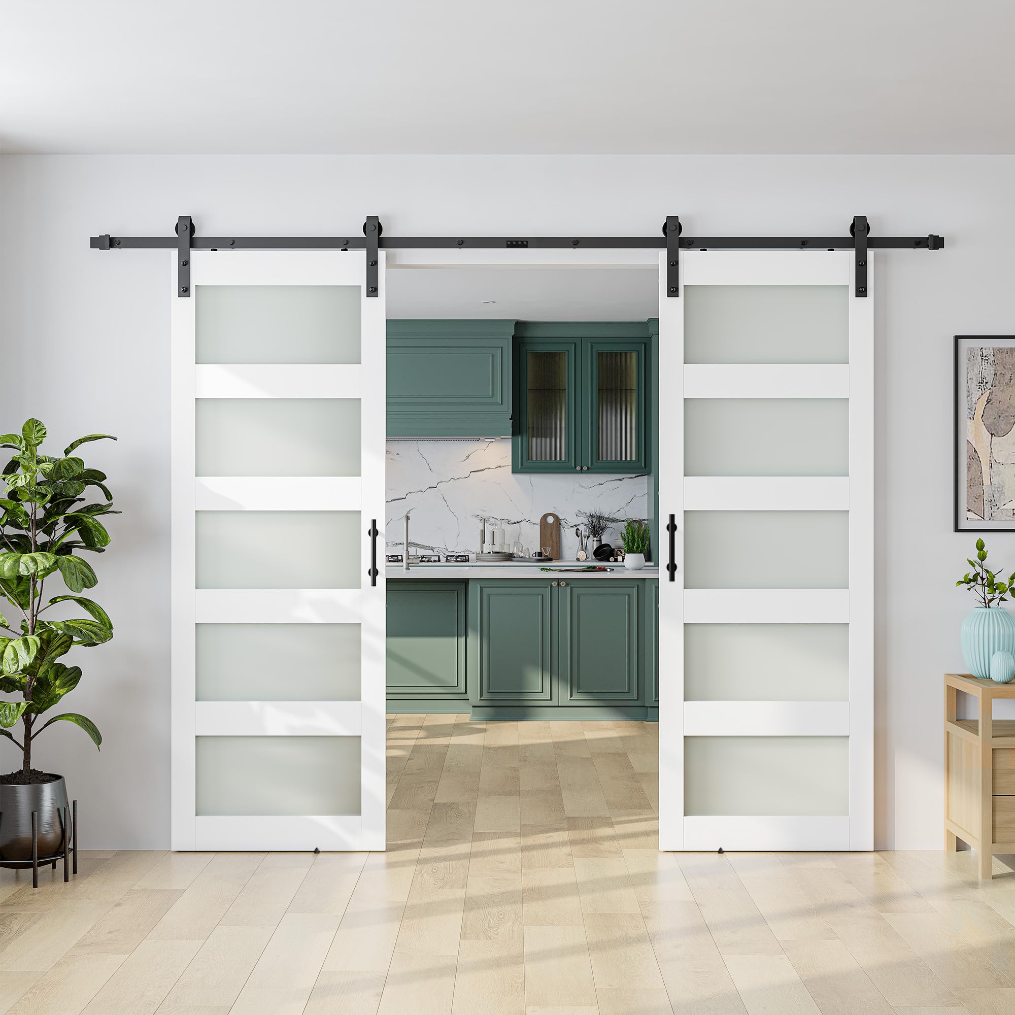 SMARTSTANDARD Double 30 x 84 Glass Barn Door with Sliding Hardware Kit
