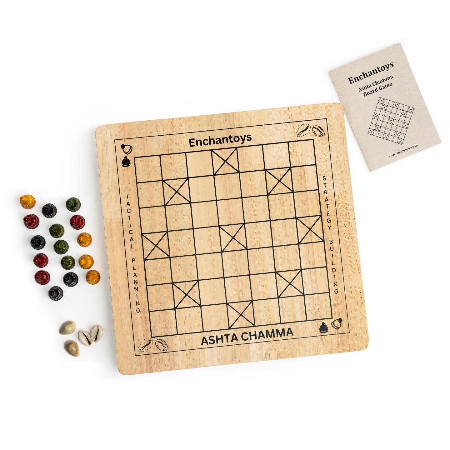Enchantoys Ashta Chamma Board Game | Chowka Bara,Katta Mane,Taayam,Kaangi Chaala,Kaana Dua,Traditional Indian Ludo | Travel-Friendly Game | Engaging Fun for Kids & Adults