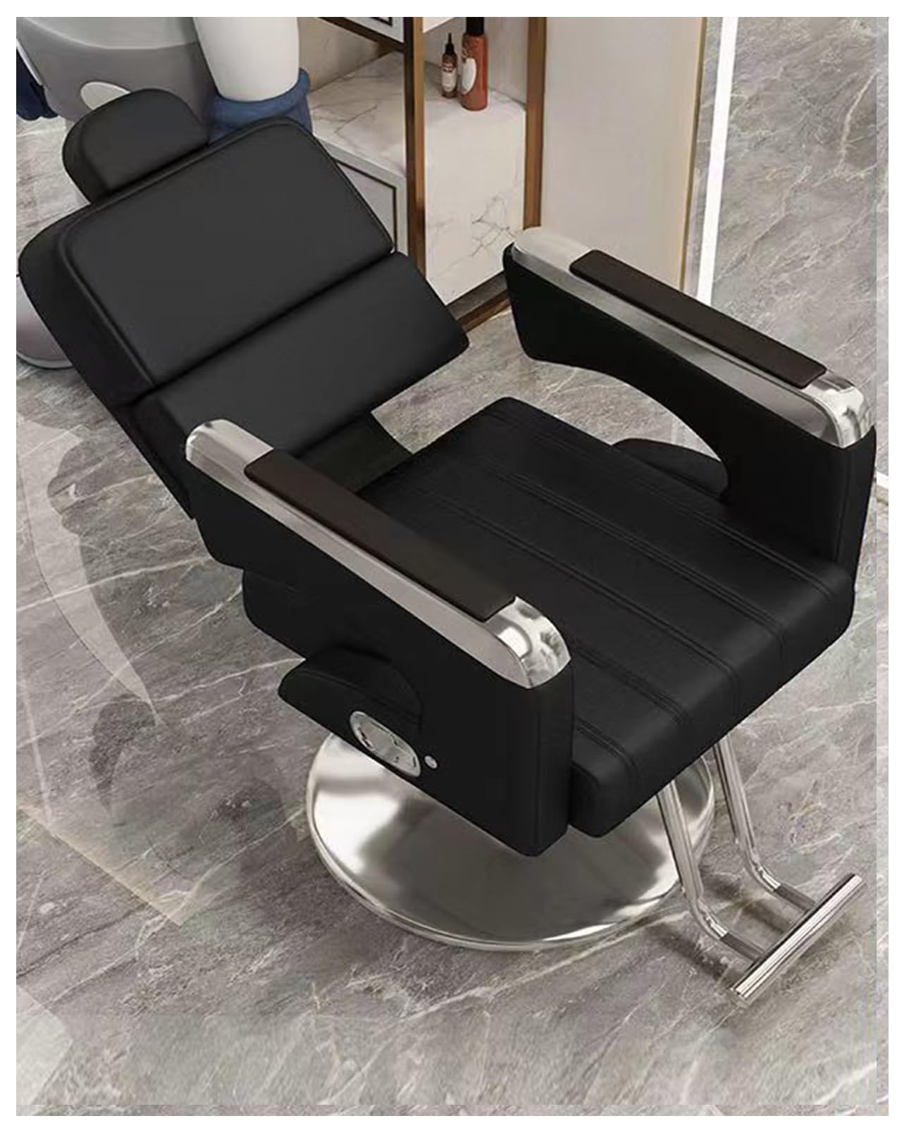 Sedia da barbiere regolabile in stile vintage con poggiatesta, in pelle sintetica di alta qualità, per uomini e donne, mobili da salone reclinabile, sedile da parrucchiere, design retrò