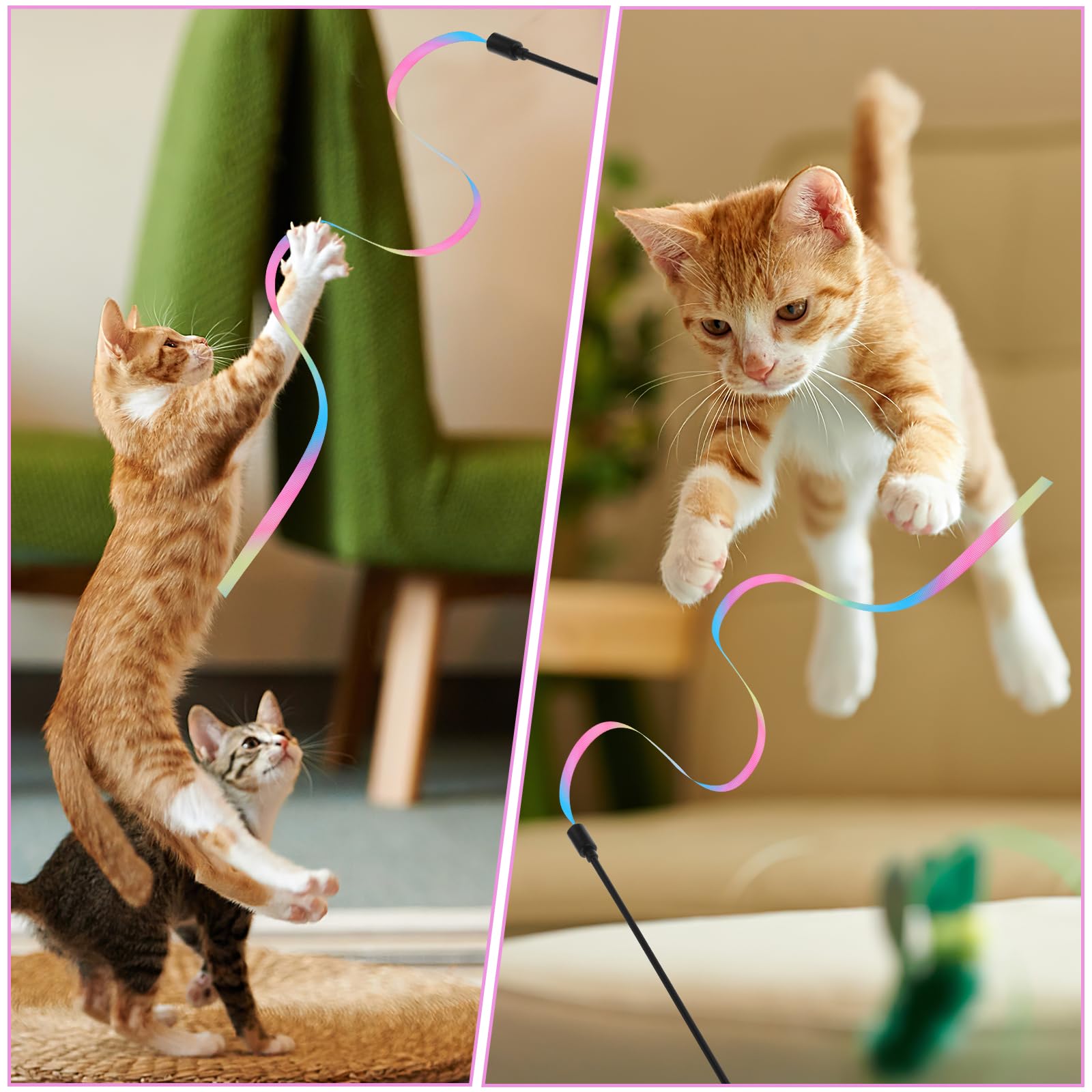 Katzen-Spielzeug Zauberstab Mit Regenbogenschnur – 4 Stück, 60 Cm, Interaktiv Für Training & Spiel