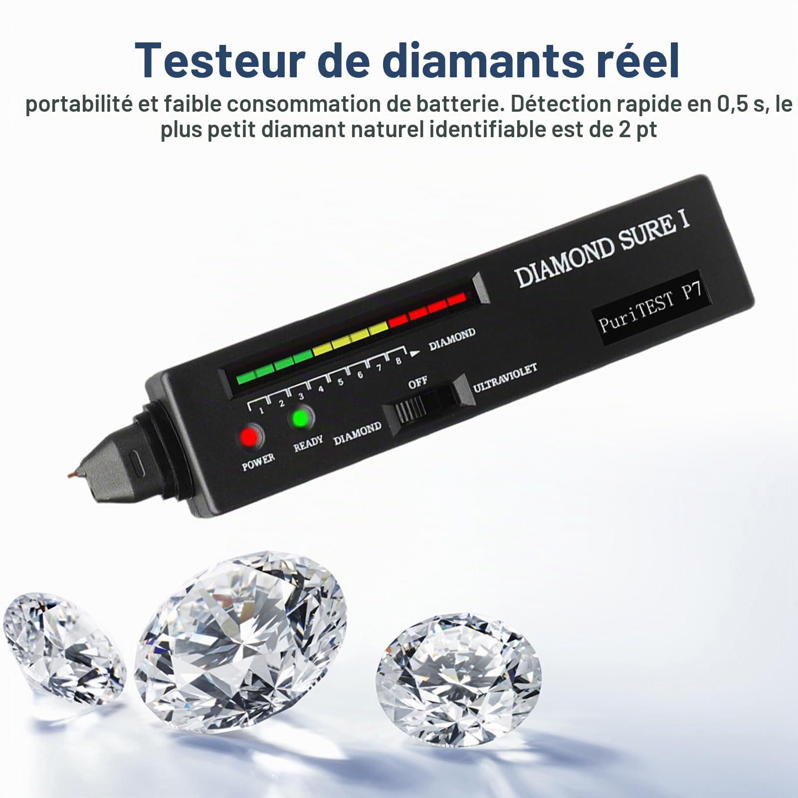 Testeur de Diamants Stylo Professionnel - Testeur Bijoux Portable avec Capteur Thermique & Affichage LED, Détection Rapide 0,5s pour Expertise Bijoux, Test Or & Vérification Gemmes, Inclut